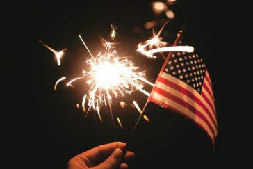 view of a usa flag by night